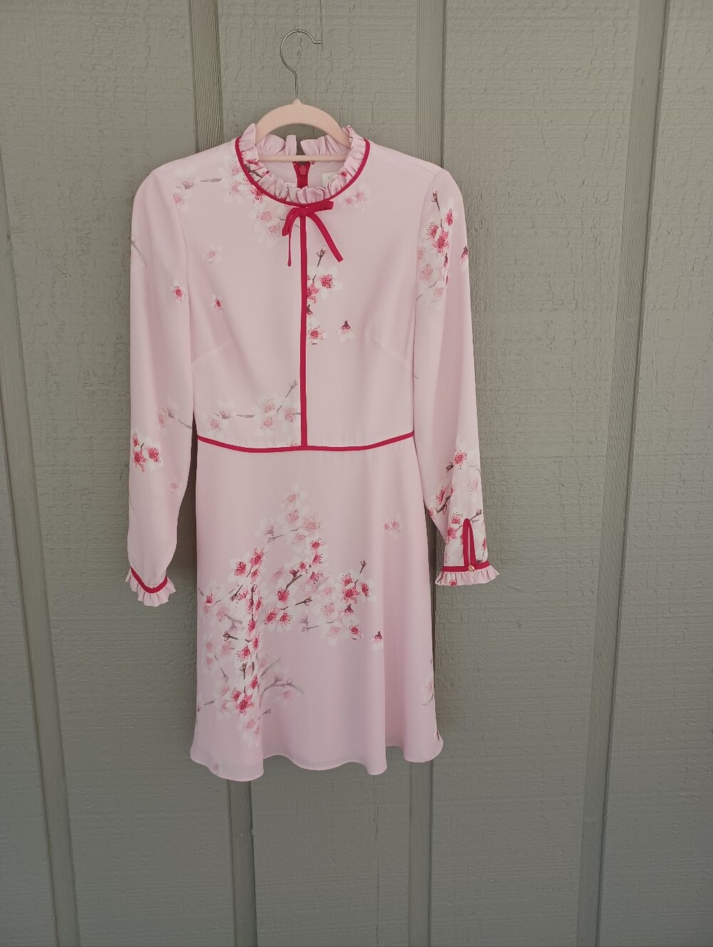 Ted Baker Heydii Peach Blossom Mini Dress 0 US 2 Wedding Guest Bow Long Sleeve